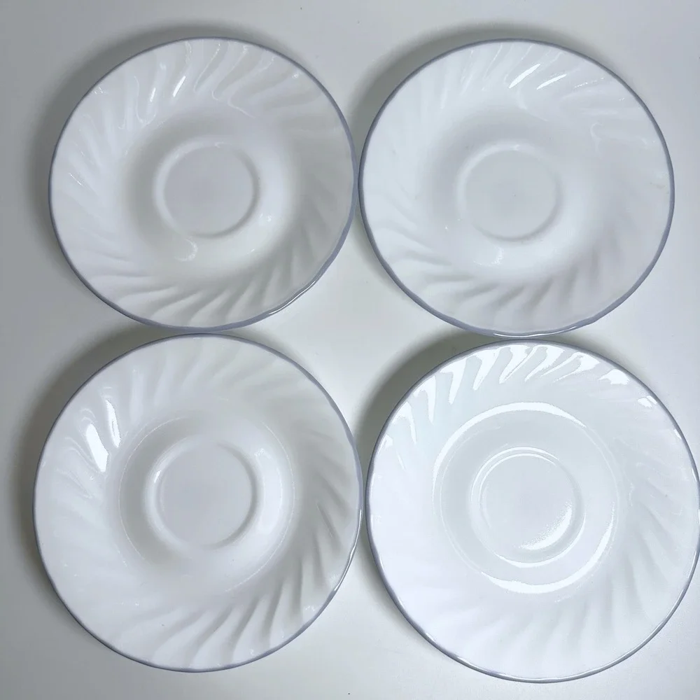 Corelle English Meadow Pink Trio Swirl Saucers Blue Rim Shadow Iris Vitrelle Vtg